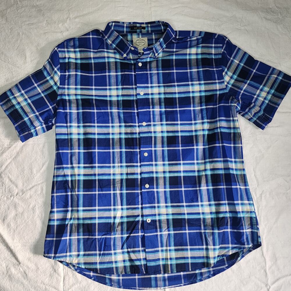 St. John's Bay Blue/Black/Grey Plaid Men's Shirt-1X